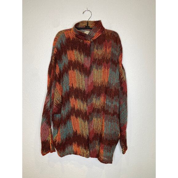 Vintage Narda Hand Dyed Hand Woven Ikat Cardigan Long Sleeve EUC Sz XL 1 Button - Picture 1 of 12
